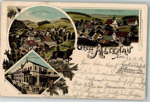 38667 W3396 Altenau , Harz 1903 Lithographie Hirsch Tannenzapfen Hotel Rammelsberg