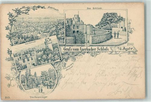Bensheim Vorläufer Druck 1893, Lithographie Auerbacher Schloss Fürstenlager