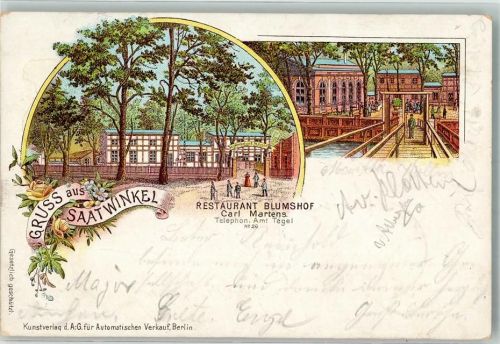 10115 W1000 Tegel 1899 Lithographie Saatwinkel Gasthaus Blumshof