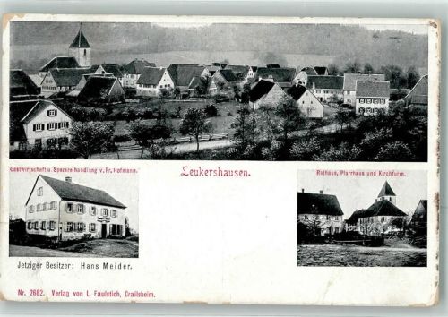 74594 W7181 Leukershausen Gebrauchsspuren Gasthaus-Spezerei Hofmann Rathaus Pfarrhaus Kirche