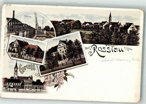 06842 O4530 Roßlau Elbe Lithographie Elbbrücke Alte Burg Schloßbrücke Ecken abgestoßen
