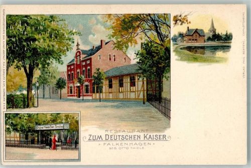 15306 O1211 Falkenhagen b Seelow Lithographie Gasthaus Zum Deutschen Kaiser Otto Thiele