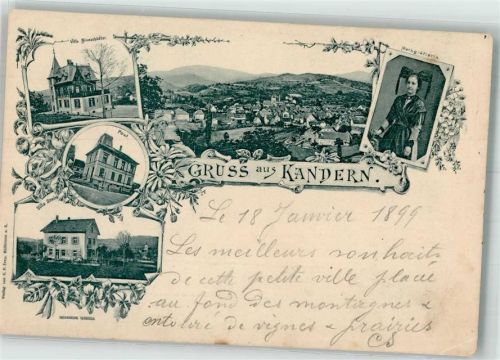 Kandern 1899 Markgräfler Tracht Post Villa Bineschädler Villa Stein