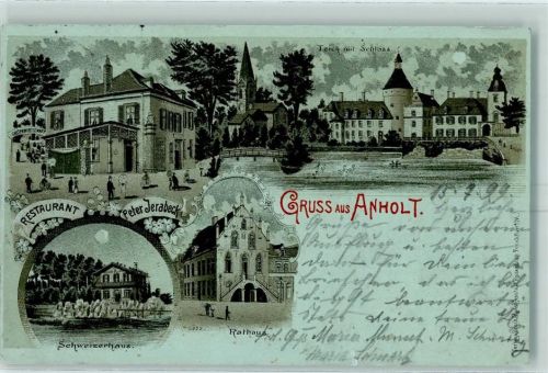Anholt 1899 Teich mit Schloss Schweizerhaus Rathaus Restaurant Peter Jerabeck