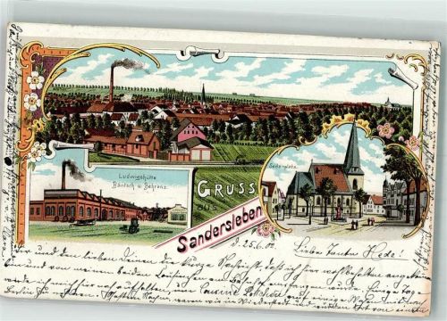 Sandersleben 1902 Lithographie Ludwigshütte Bäntsch & Behrens Sedanplatz