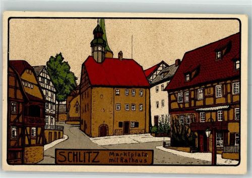 36110 W6407 Schlitz Künstlersteindruck Marktplatz Rathaus Bahnpost Zug 226