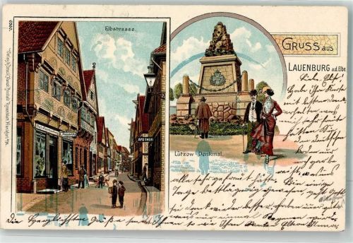 Lauenburg 1905 Elbstraße Apotheke Lützow-Denkmal