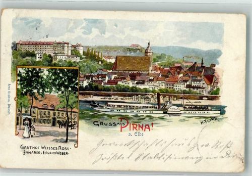 Pirna 1904 sign Fuchs K. Gasthaus Weisses Ross Eduard Weber Raddampfer