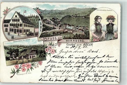 Hornberg 1901 Gasthaus Zum Adler Bauernhaus bei Gutach Schwarzwälder Trachten Bollenhut