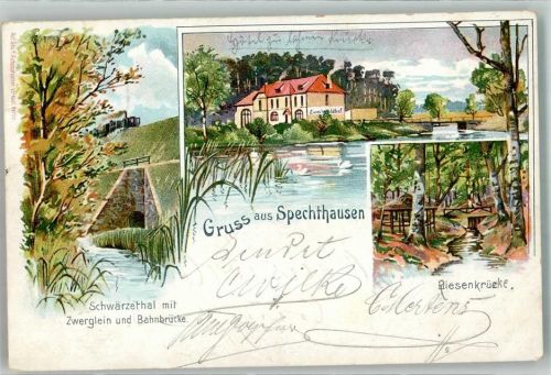 Spechthausen 1899 Schwärzethal mit Zwerglein und Bahnbrücke Gasthaus zum Waldhof Riesenkrücke