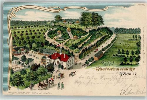 04571 O7209 Rötha 1903 Prägedruck Obstweinschänke Lithographie