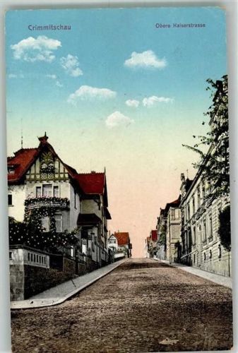 Crimmitschau 1913 Obere Kaiserstraße Aquarell-Künstlerkarte