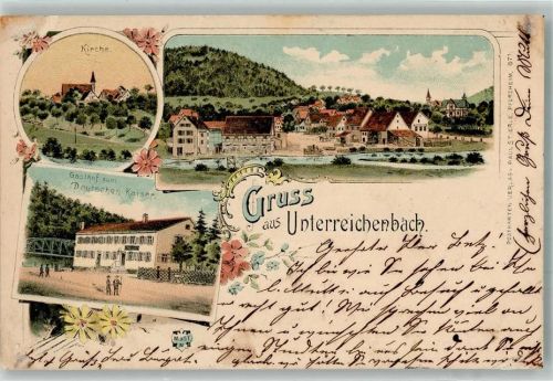 Unterreichenbach 1898 Kirche Gasthaus z. Deutschen Kaiser