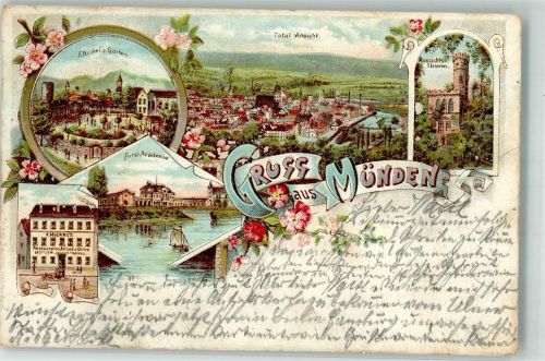 Münden 1900 Forst-Akademie Aussichtsturm Gasthaus Nicker Engel's Garten