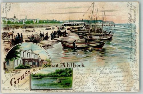 Seebad Ahlbeck 1898 Wolgastsee Strand Fischerboote Gasthaus Knüppel