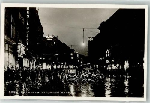 Breslau Schweidnitzer Straße Oldtimer b. Nacht