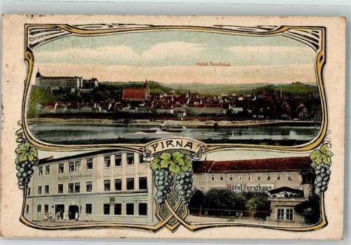 01796 O8300 Pirna 1915 Passepartout Hotel Forsthaus Elbe Raddampfer Feldpoststempel