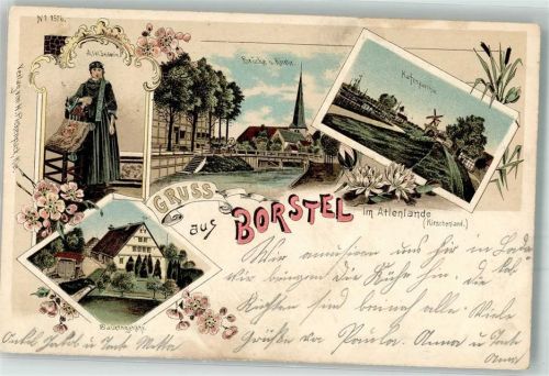 Borstel 1899 Kirschenland Altenländer-Tracht Windmühle Bauerngehöft