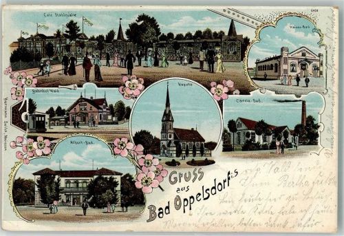 Bad Oppelsdorf 1905 Albert-Bad Kapelle Bahnhof Wald Cafe Stahlquelle Carola-Bad Bahnpost Zittau- Zg. 2604