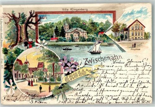 26160 W2903 Bad Zwischenahn 1900 Lithographie Villa Klingenberg Marktplatz