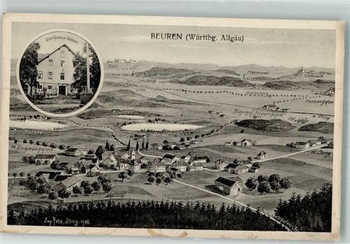 88145 W8996 Beuren Künstlerkarte Gasthaus zum Ochsen Atelier Eug. Felle-Isny