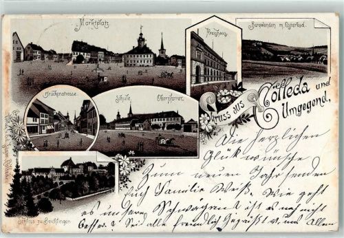 Kölleda 1902 Marktplatz Kreishaus Burgwenden Osterbad Schule Oberpfarrer Brückenstraße Schloss zu Beichlingen