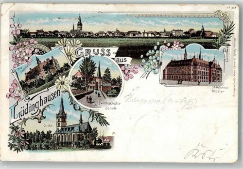 Lüdinghausen 1898 Lithographie selten St. Antonius-Kloster Landw. Schule Burg Viachering
