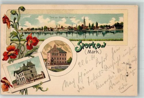 Storkow 1901 Lithographie Postamt Kgl. Amtsgericht Dolgen-See