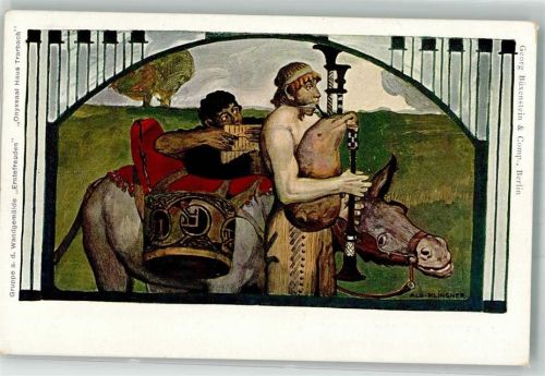 Traben-Trarbach sign. Alb. Klinger Wandgemälde Erntefreuden im Onyxsaal Esel Panflöte Mythologie