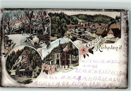 38889 O3725 Rübeland b Blankenburg, Harz 1900 Lithographie Höhlenmuseum Hermannshöhle