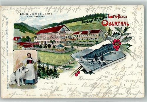 72270 W7292 Obertal , Kr Freudenstadt 1900 Lithographie Gasthaus u. Pension zur Sonne