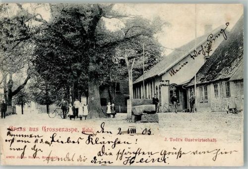 Großenaspe 1903 Gasthaus Todt Brunnen Fahrad Kinder