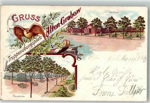 39291 O3271 Altengrabow 1902 Lithographie Truppenübungsplatz Kantinen Hauptallee