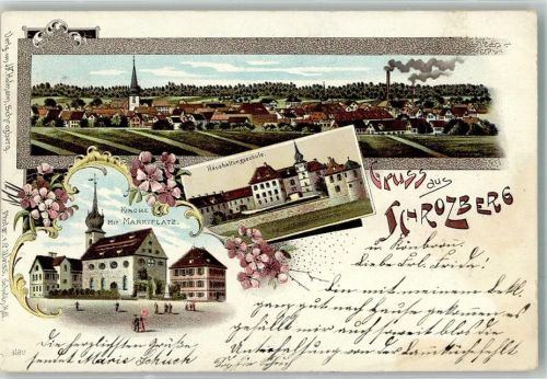 Schrozberg 1898 Kirche Marktplatz Haushaltungsschule