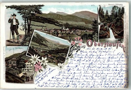 Oberstaufen 1897 Bad Rain Weissachthal Wasserfall Wanderer
