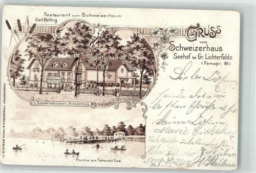 Lichterfelde 1899 Gasthaus zum Schweizerhaus Teltower-See Ort handschriftlich