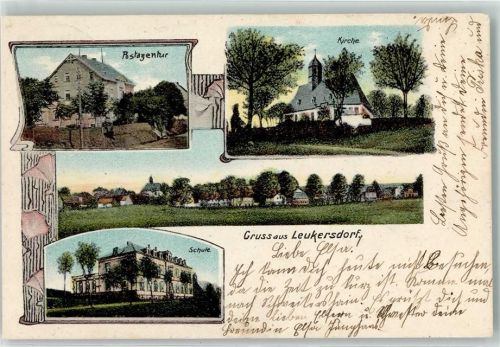 Leukersdorf 1908 Postagentur Kirche Schule