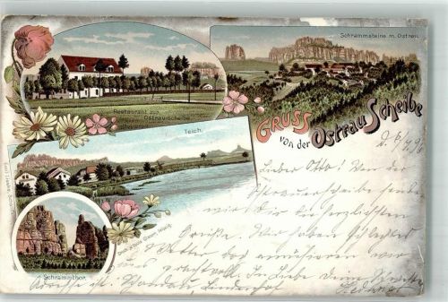 Bad Schandau 1896 Gasthaus Ostrau Scheibe Schrammtor Teich