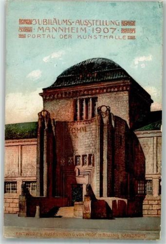Mannheim 1907 Offiz. Karte Nr. 12 Portal der Kunsthalle Architektur Prof. Billing