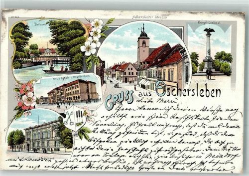 Oschersleben 1899 Kriegerdenkmal Neue Schule Krankenhaus Landratsamt