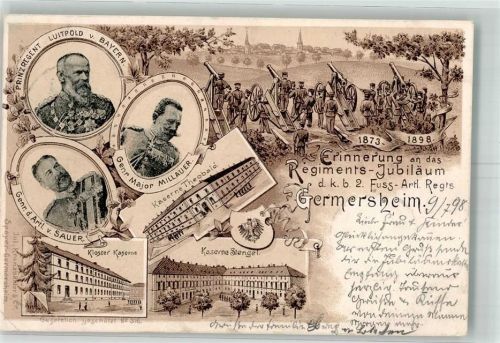 Germersheim 1898 Regiments-Jubiläum d. k. b. 2. Fuss-Artl. Regts Germersheim Kaserne Theobald Kaserne Stengel Kloster Kaserne Kanonenstand Stempel Festausschuß