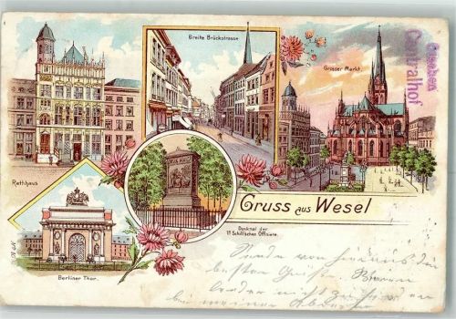 Wesel 1899 Rathaus Berliner-Tor Grosser Markt Breite Brückstraße Schill'sches Offiziere-Denkmal