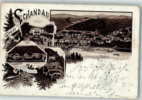 01814 O8320 Bad Schandau 1896 Lithographie Verläufer Druck um 1890 Sendigs Vilen Elbe Kurhaus Schloss-Bastei