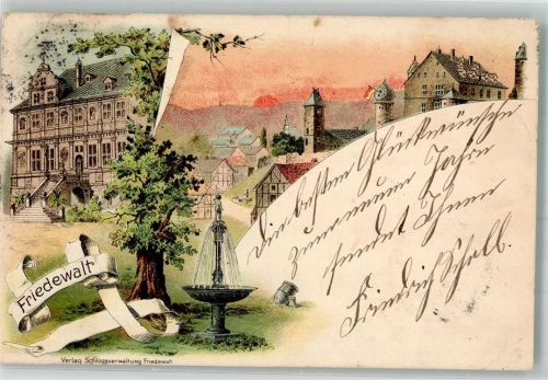 Luftkurort Friedewald 1897 Lithographie Schloss Moritzburg Park Brunnen