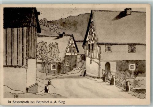 Sassenroth 1920 Dorfstraße Dorfhäuser Zeichnung von T. Hermens