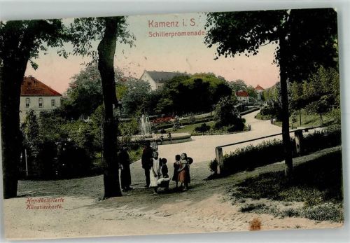 Kamenz 1911 Schillerpromenade Springbrunnen Handkolorierte Künstlerkarte