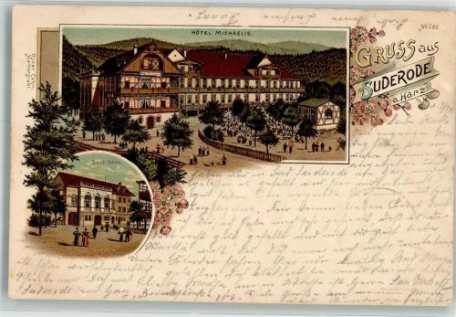 Bad Suderode 1899 Lithographie Hotel Michaelis Saal-Seite