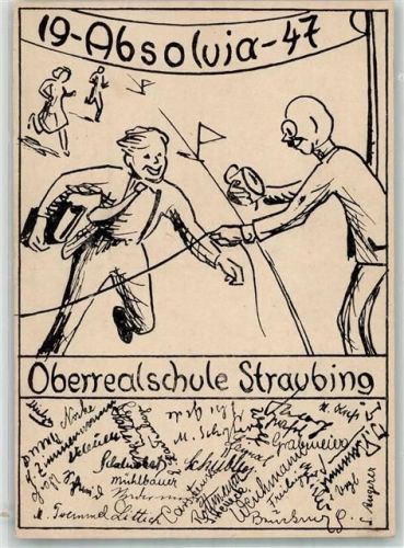 Straubing 1947 Studentika Absolvia 1947 Oberrealschule Straubing Pennälerwappen Pennälerkarte