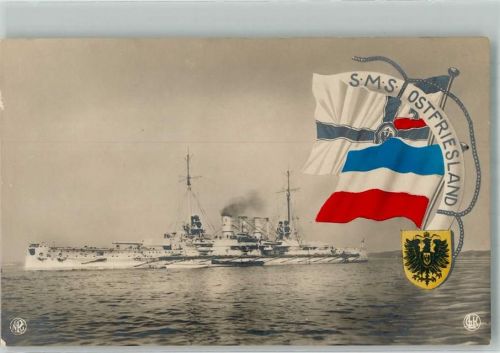SMS Ostfriesland Fahnen Wappen Verlag Gebr. Lempe Serie 1241 Nr. 9