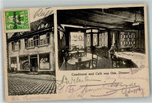 Kirchheimbolanden 1921 Gasthaus Cafe Conditorei v. Osk. Diemer Ort lt. Stempel